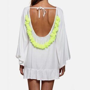 NWT Sundress Indiana Basic Short Dress Tunic Cover Up White Neon Yellow Sz XS